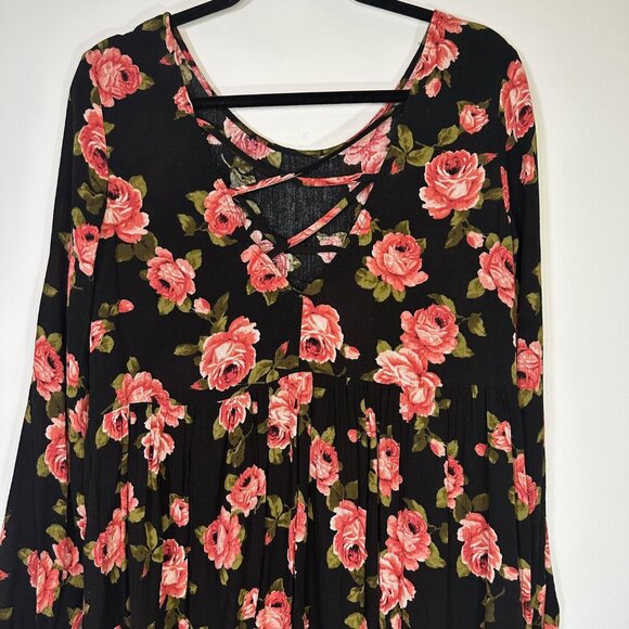 Whimsigoth Boho Rose Floral Long Sleeve Loose Fit Dress - Medium - Picture 9 of 10